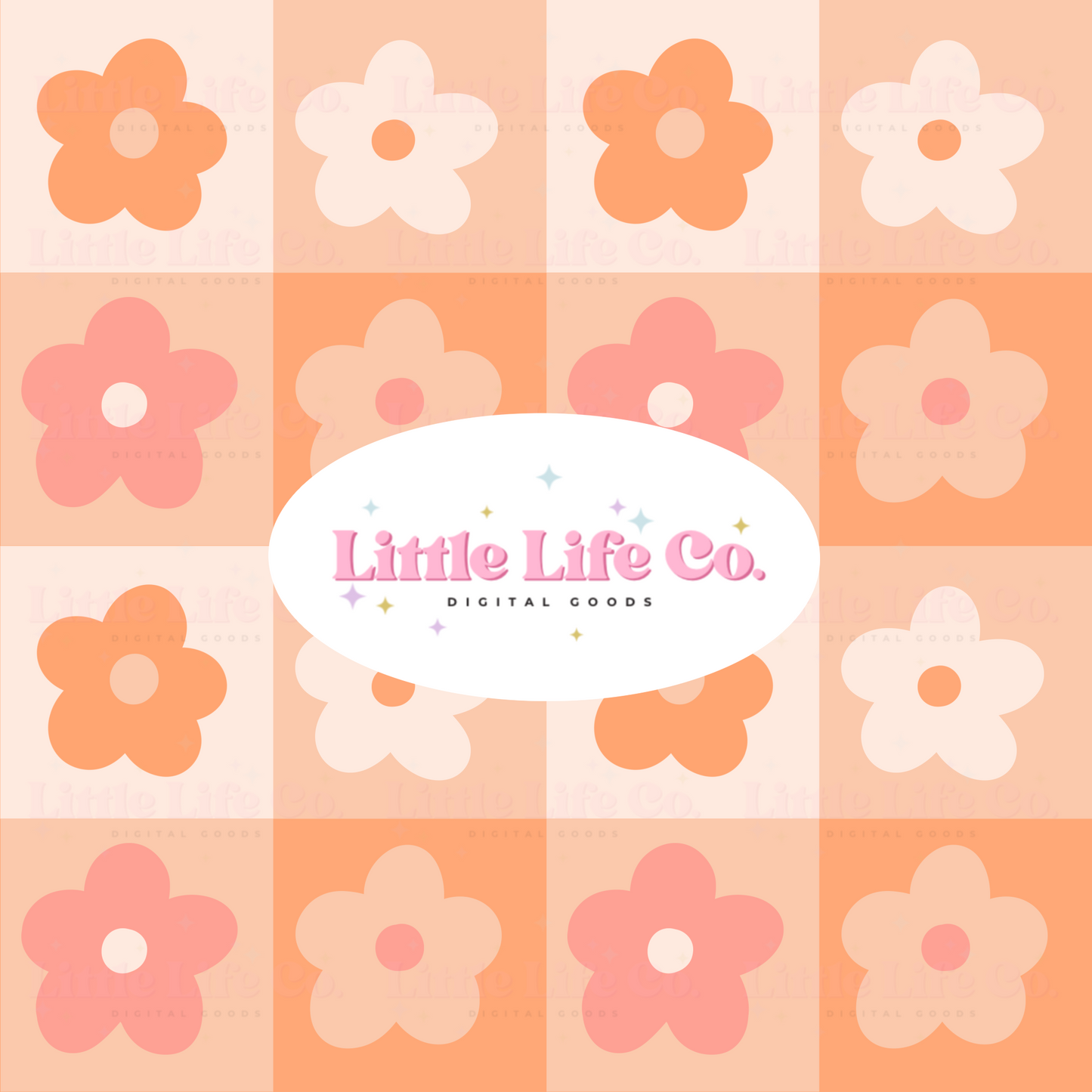 Groovy Daisy Squares - PNG Seamless Pattern