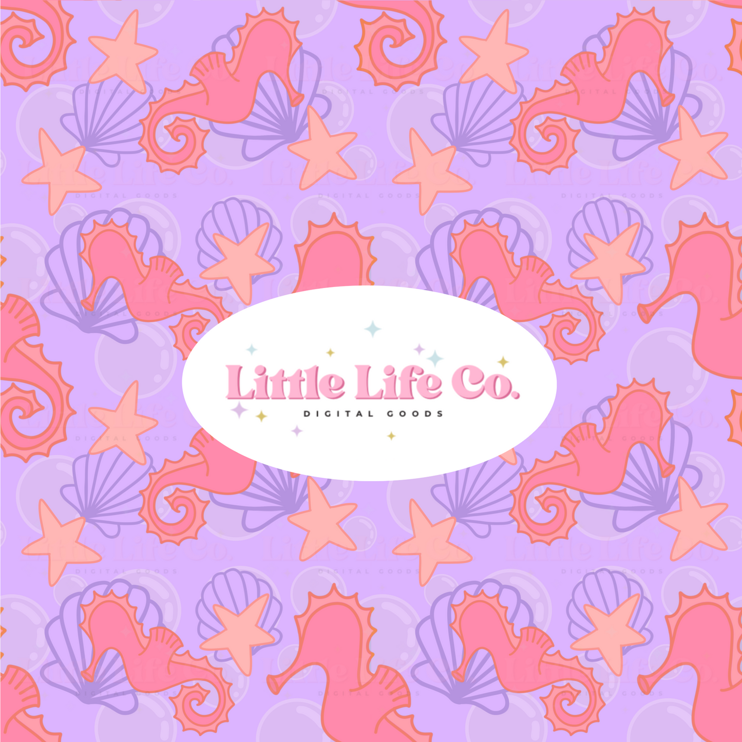 Seahorses & Seashells - PNG Seamless Pattern