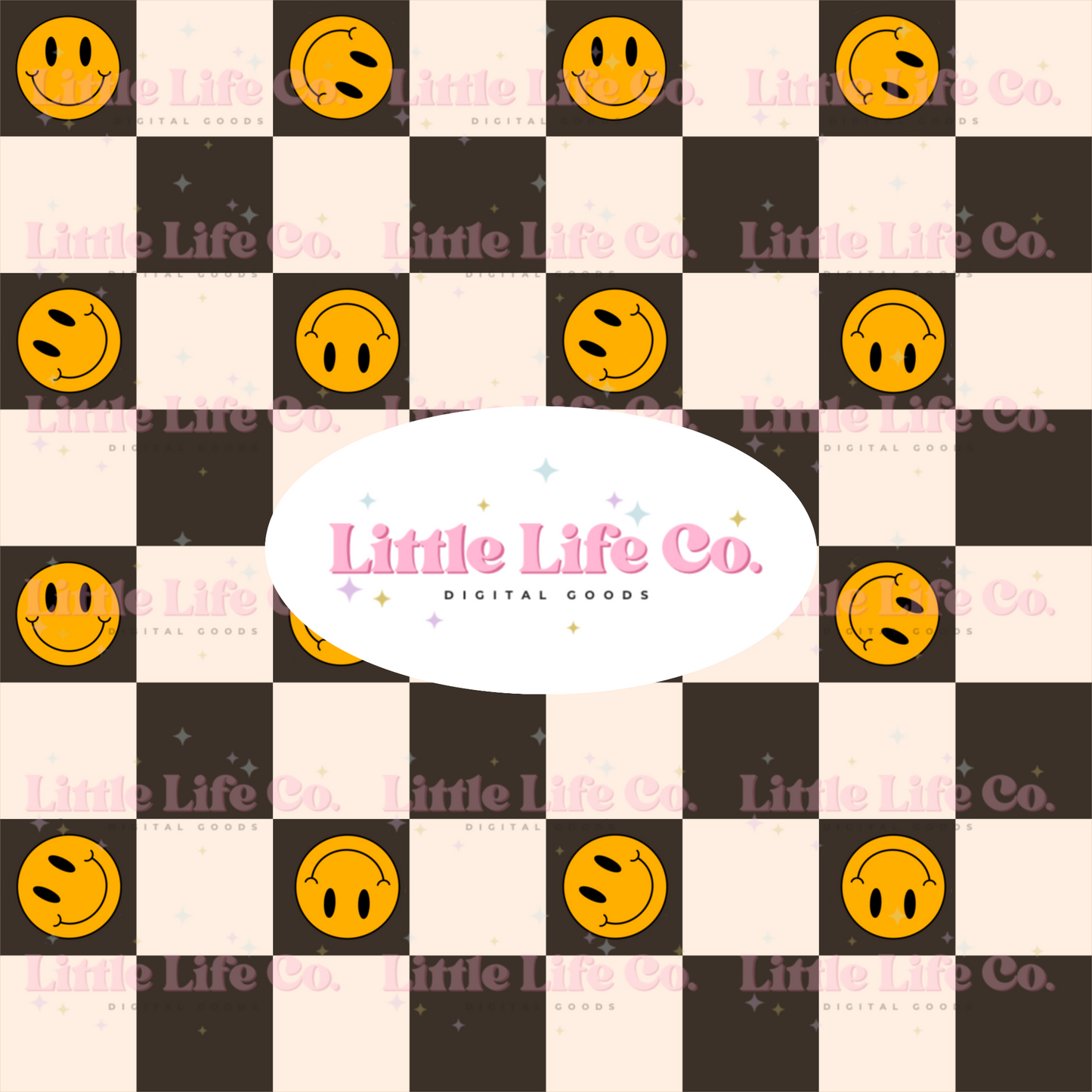 Checkers & Smileys - PNG Seamless Pattern