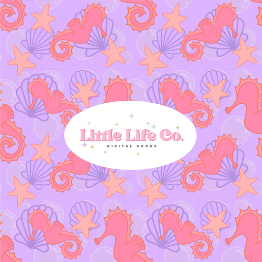 Seahorses & Seashells - PNG Seamless Pattern