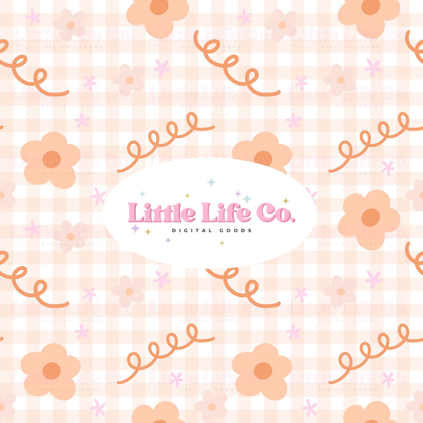 Orange Daisy Gingham - PNG Seamless Pattern